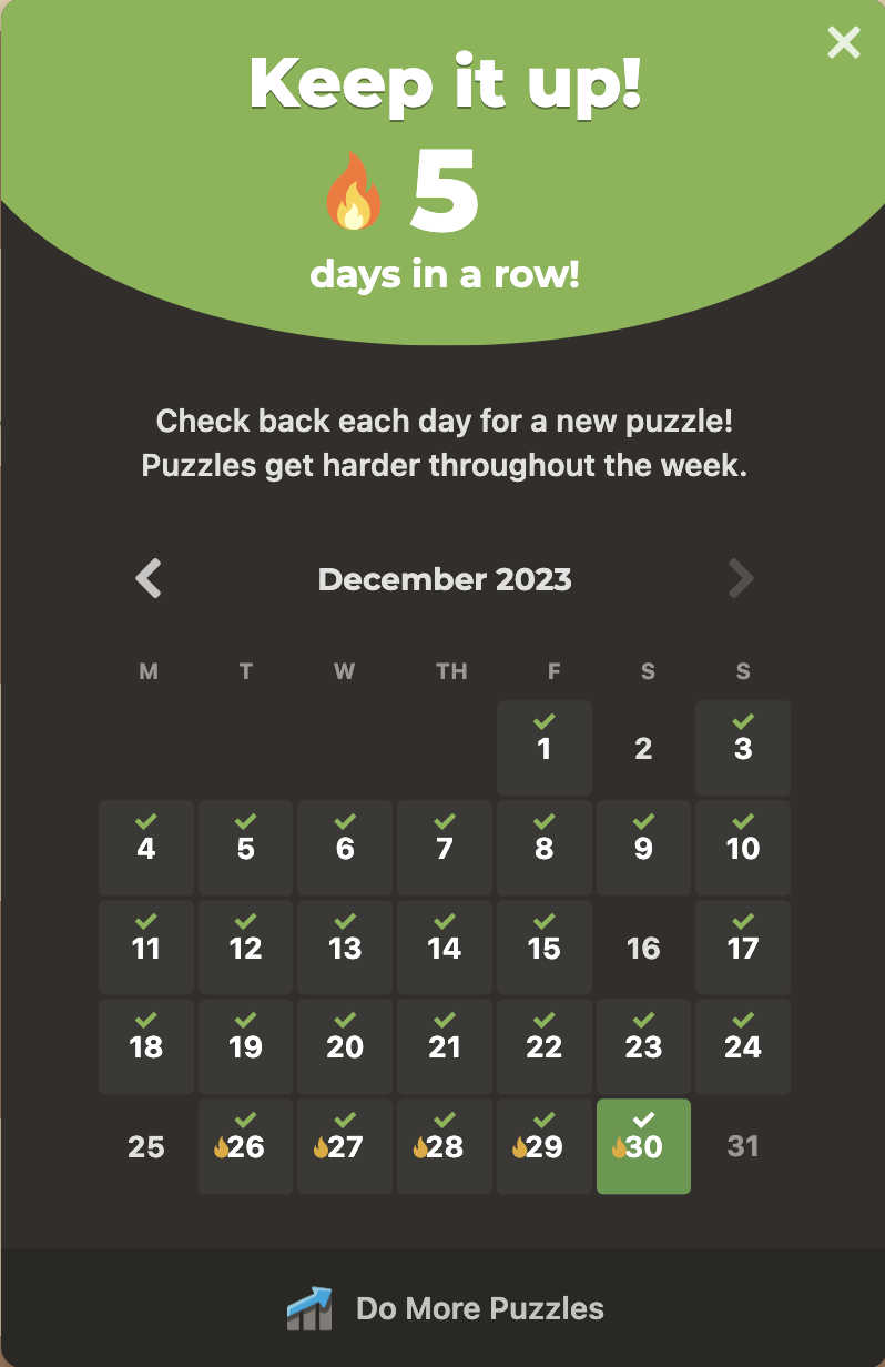 Streak Freeze Calendar Chess.com