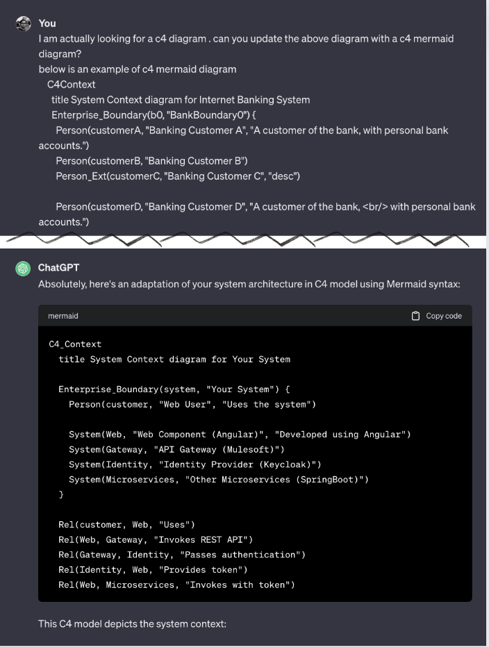 An example where I asked chatGPT to create a mermaid diagram and it created a flowchart