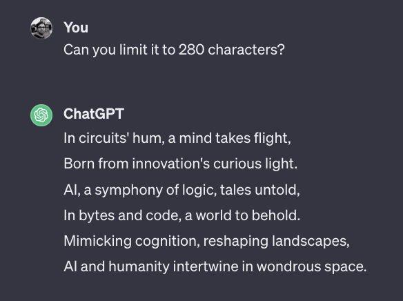 An example where I asked chatGPT to write a poem by defining limi