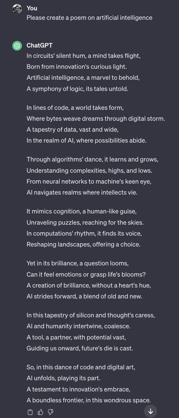 An example where I asked chatGPT to write a poem without defining limits